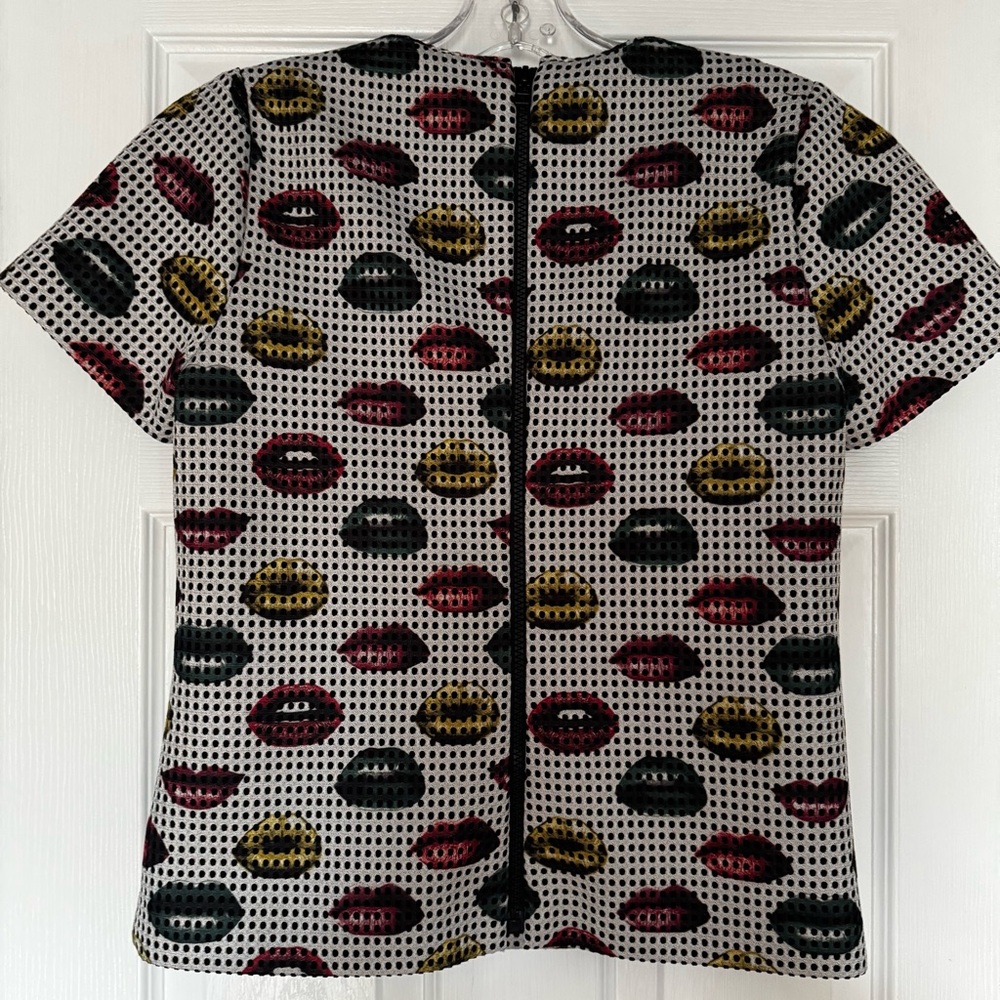 Pink Tartan Digital Lip Print Top S-M - Picture 5 of 9